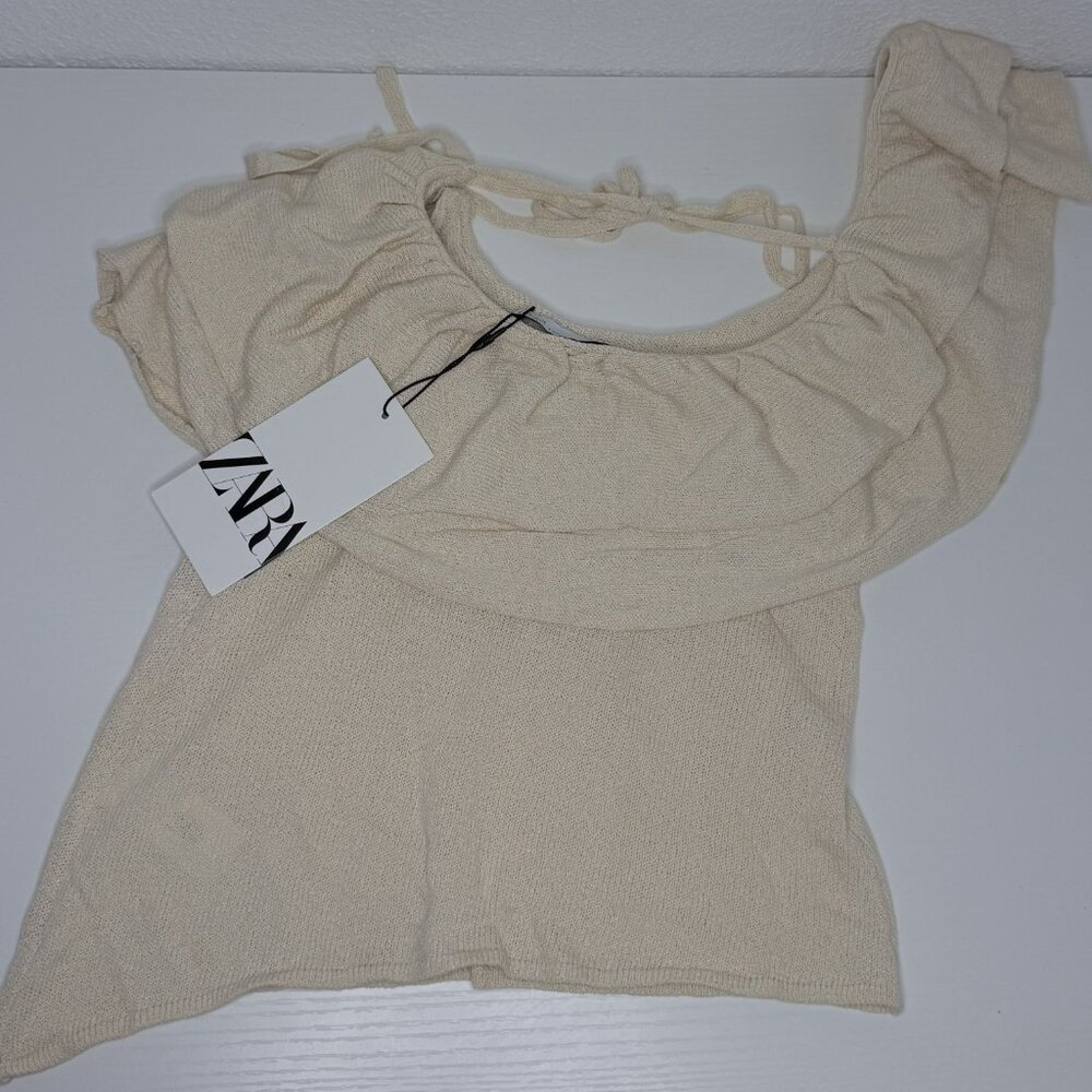 Zara Cream Ruffle Off Shoulder Top NWT - Picture 2 of 2